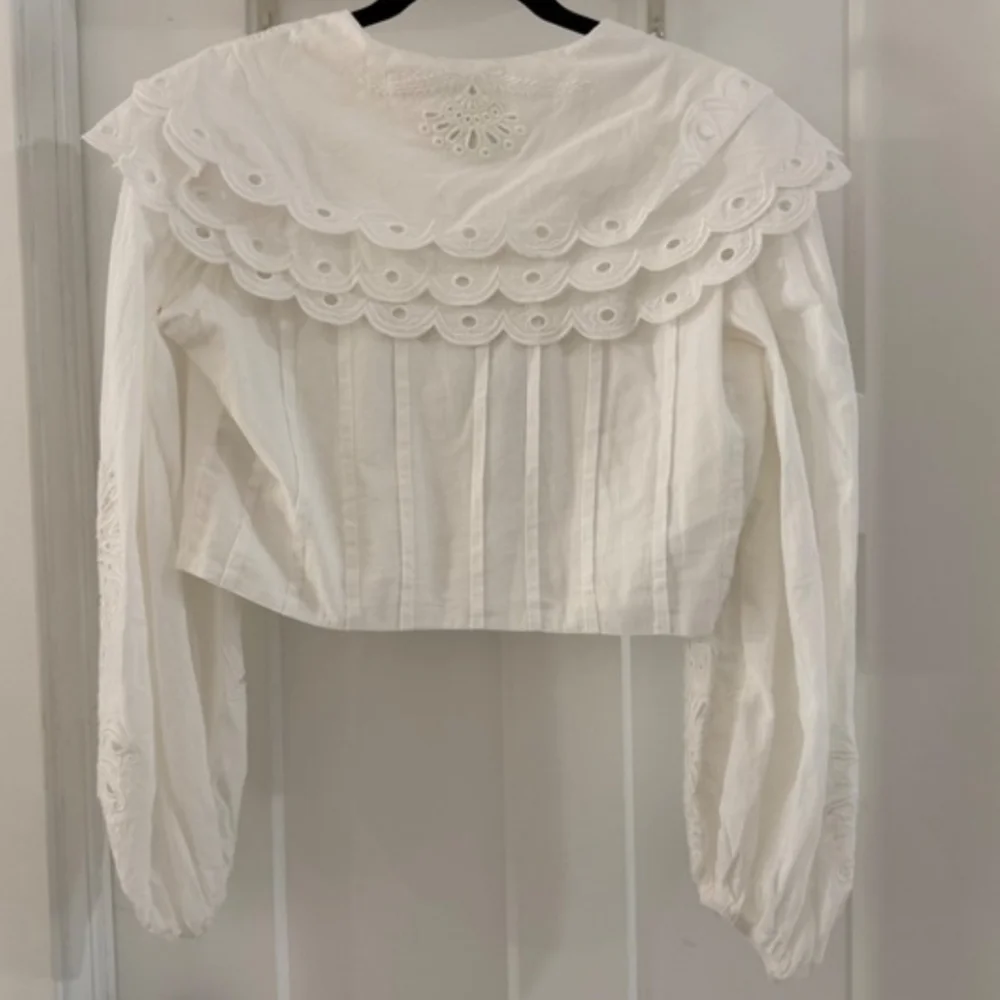 FARM RIO Richelieu Big Collar Off White Battenberg Lace Blouse M RARE SRP $240 - Picture 12 of 16